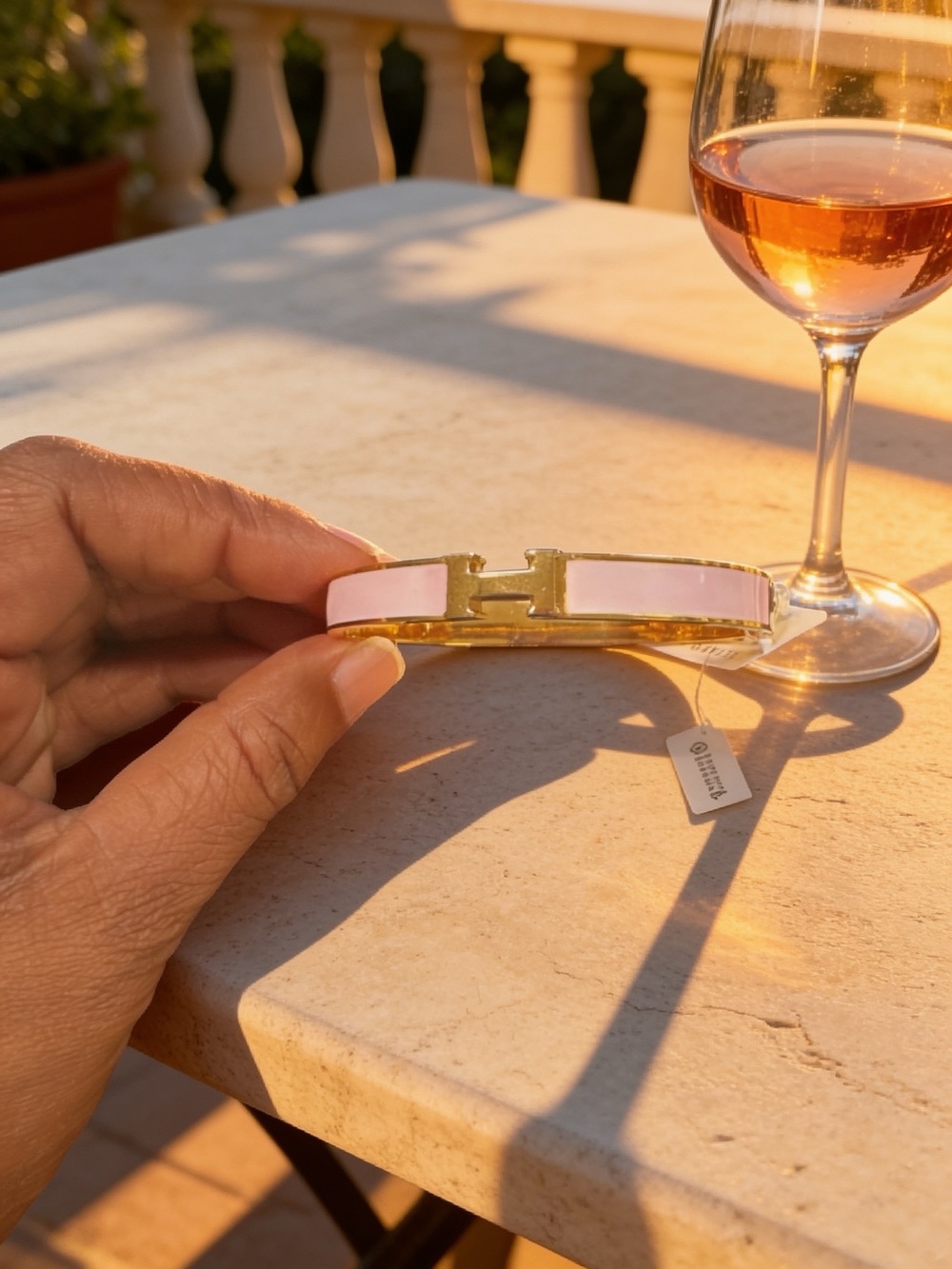 Altar'd State Gold-Tone Bracelet with Light Pink Enamel Inlay